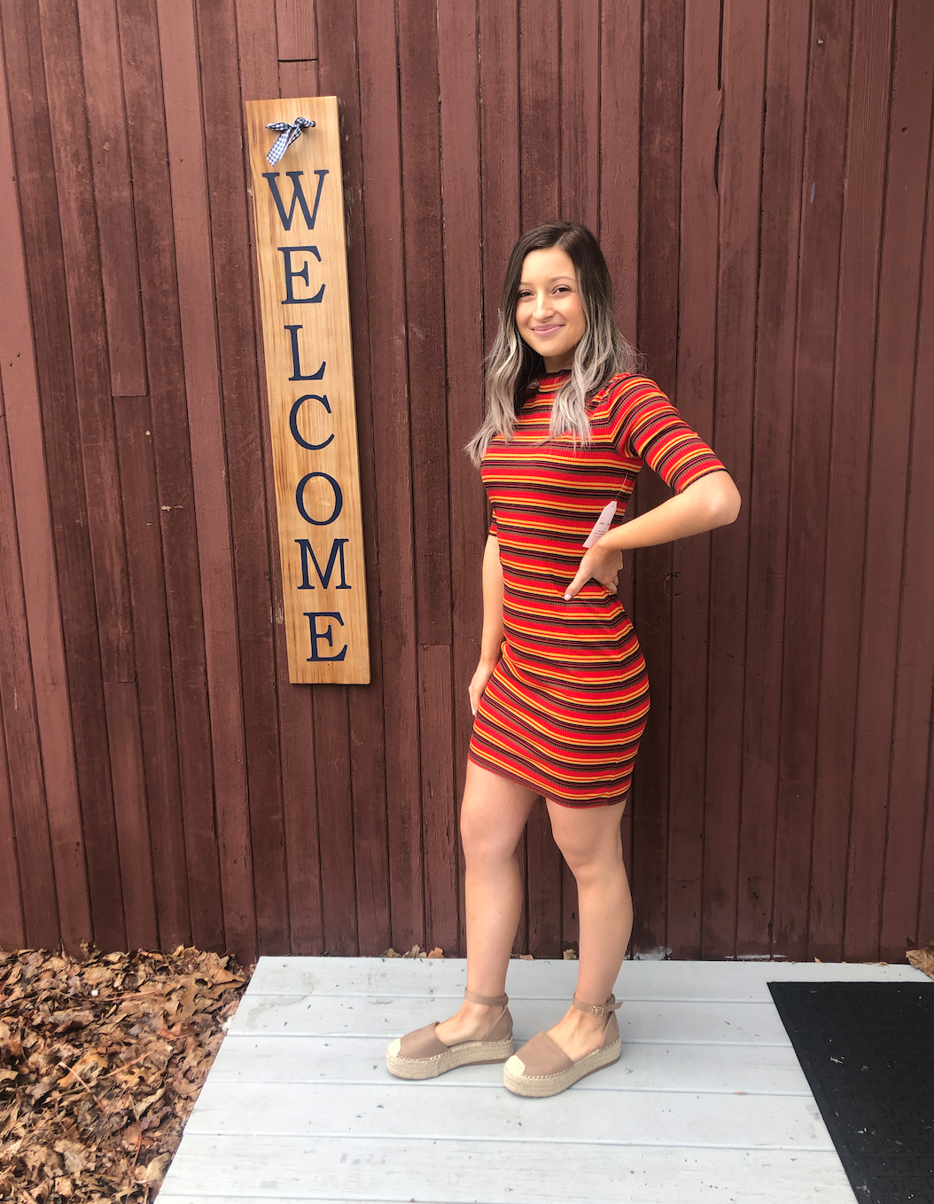 Hi Neck Stripe Dress - La Sorella Boutique
