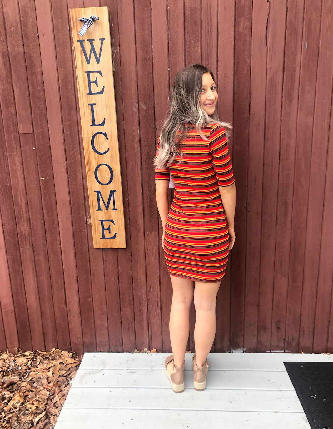 Hi Neck Stripe Dress - La Sorella Boutique